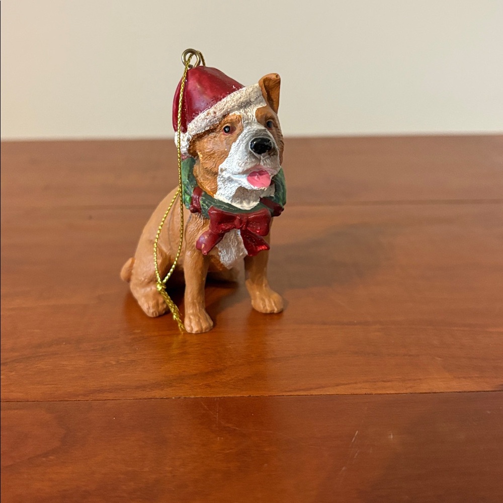 Dog Christmas Ornament Bulldog Terrier Figurine Santa Hat Resin Holiday Decor - Picture 2 of 6